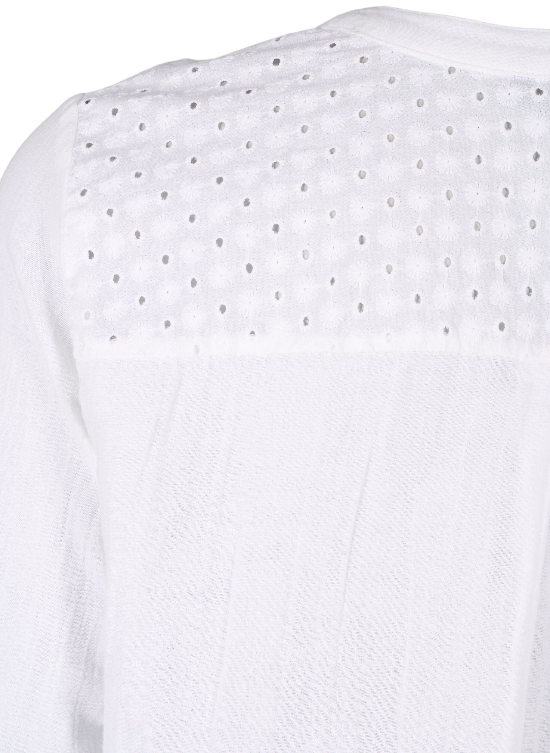 Zizzi Bomullsbluse med engelsk broderi og 3/4-ermer, Bright White, Packshot image number 3