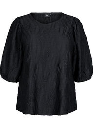 Bluse med tekstur og 3/4-ermer, Svart