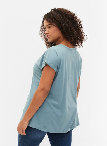 Kortermet T-skjorte i bomullsblanding, Smoke Blue, Model image number 1