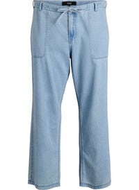 Høy midje jeans med knytebelte, Blå Høy midje jeans med knytebelte