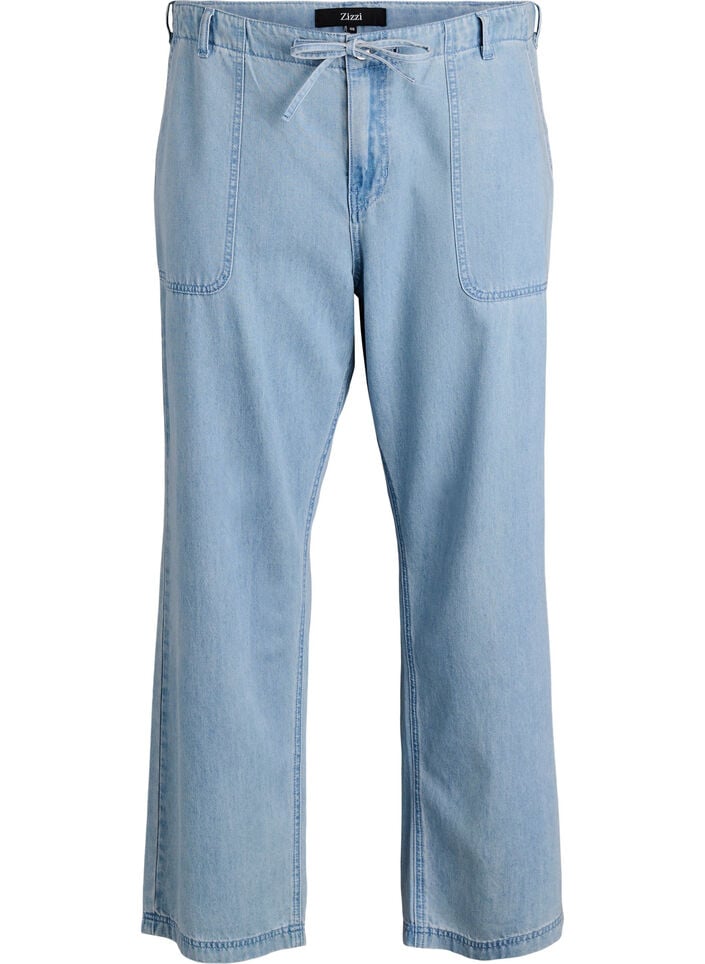 Høy midje jeans med knytebelte, Blå, Packshot image number 0