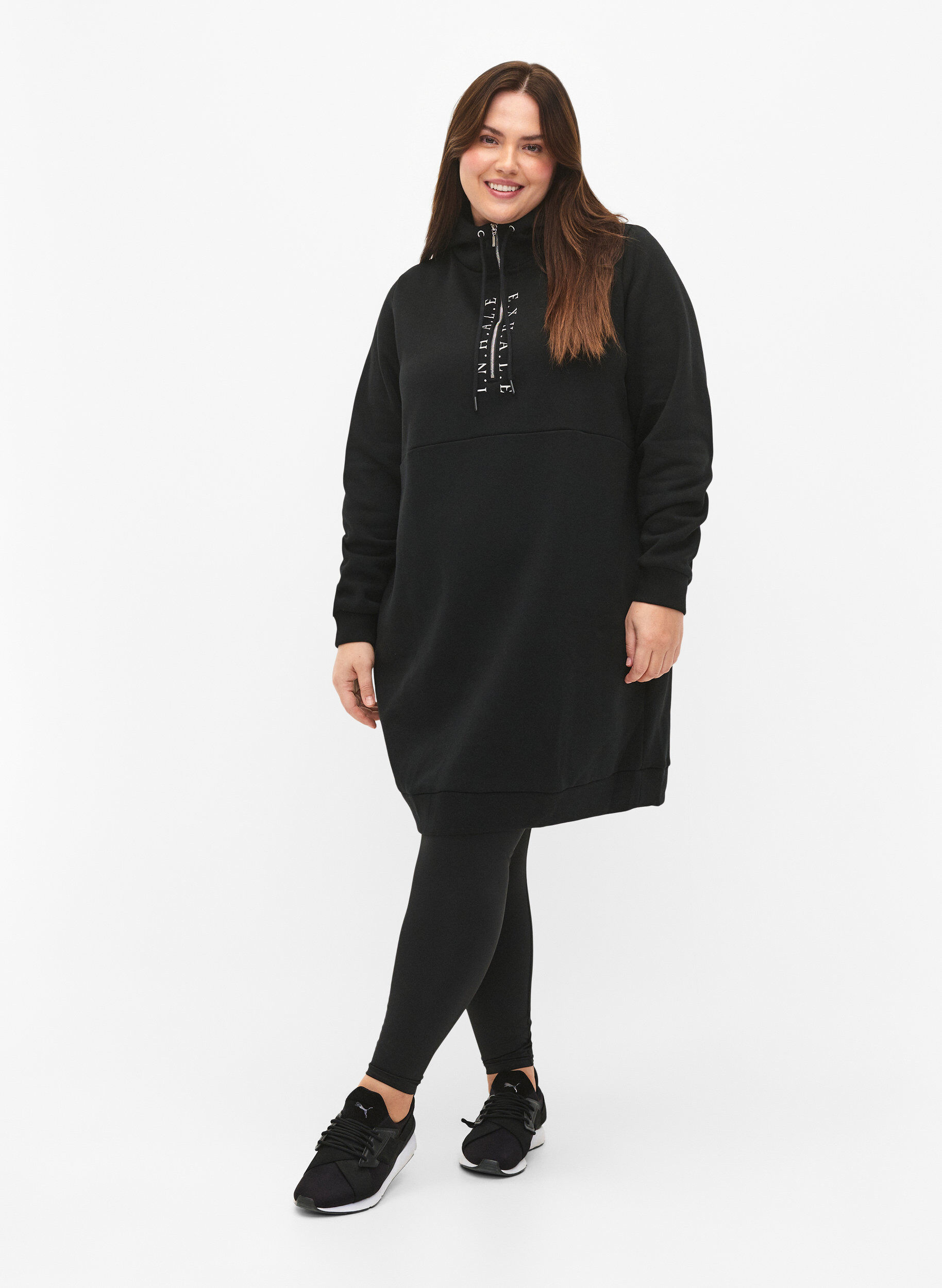 Zizzi Sporty genserkjole med hette, Black/Grey, Model image number 2