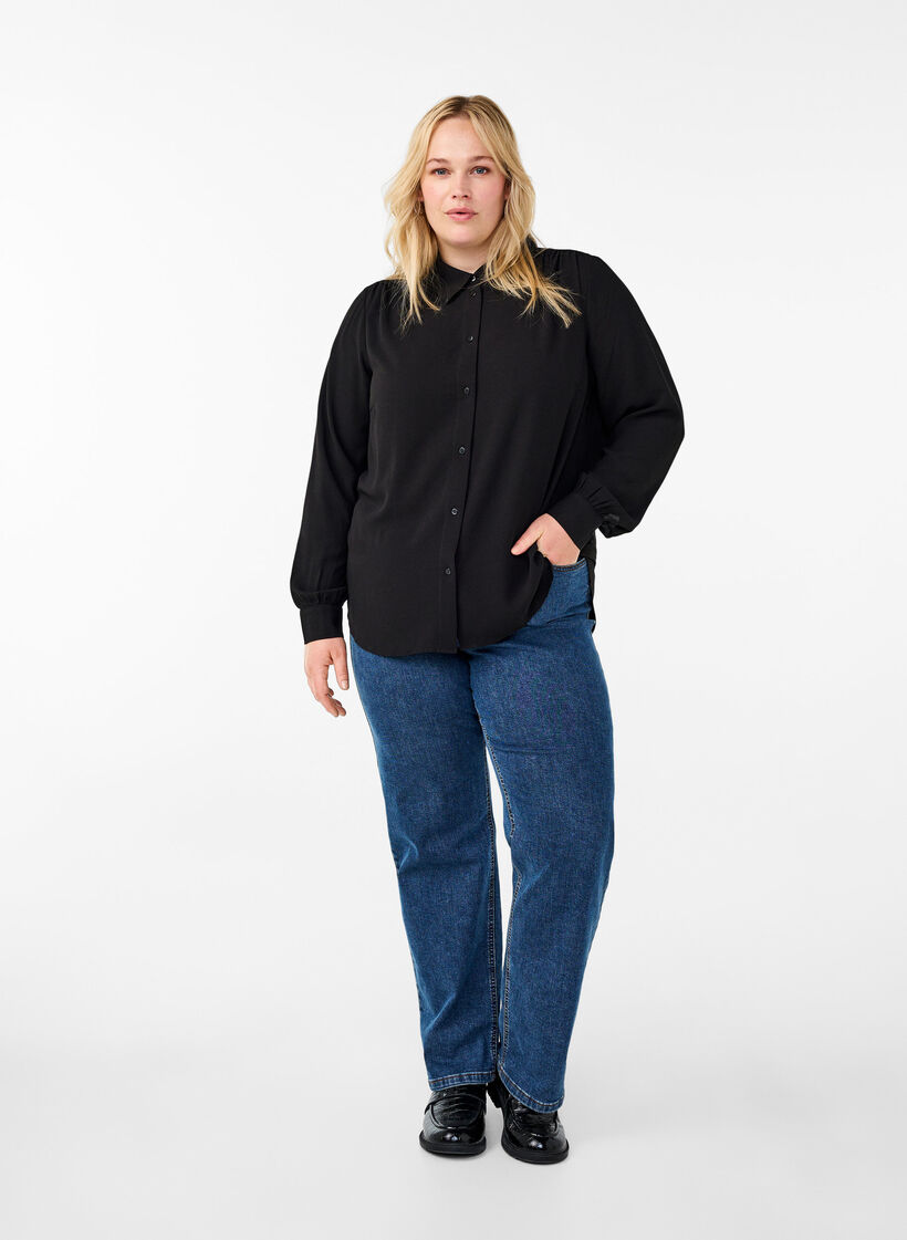 Ensfarget skjorte med krage, Black, Model image number 2