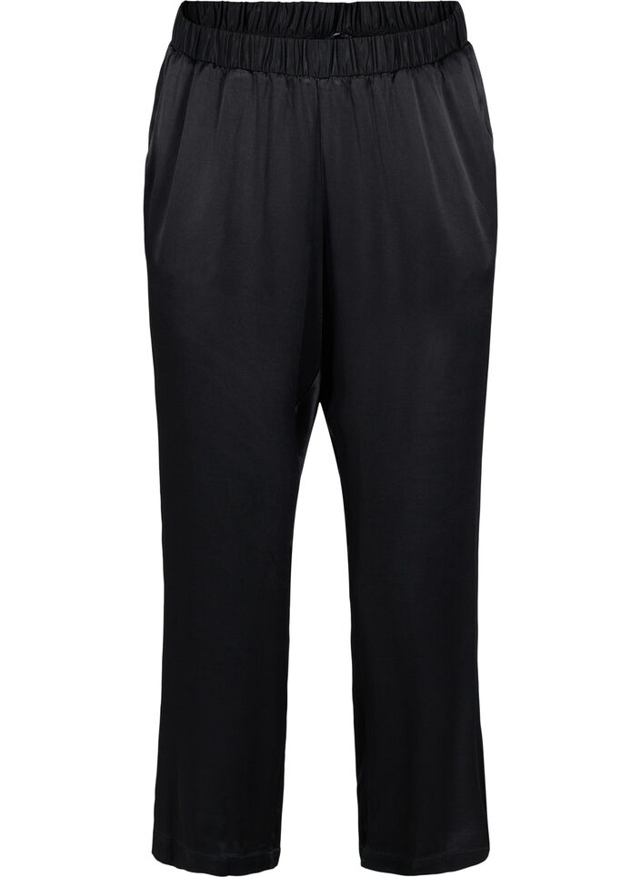 Løse bukser med lommer og strikkant, Black, Packshot image number 0