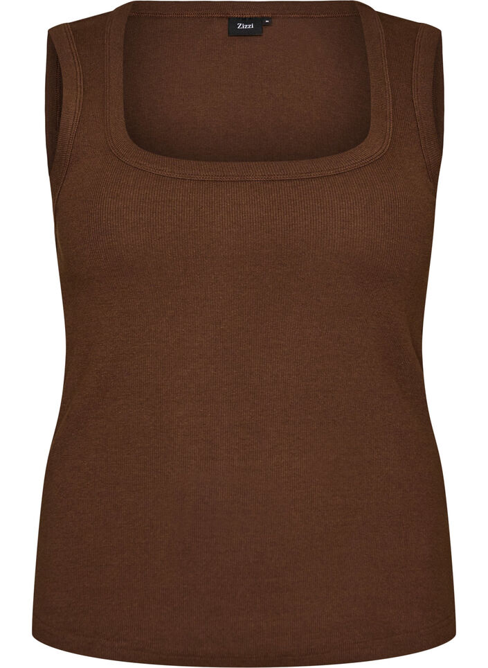 Ribbet topp med firkantet halslinje, Brun, Packshot image number 0