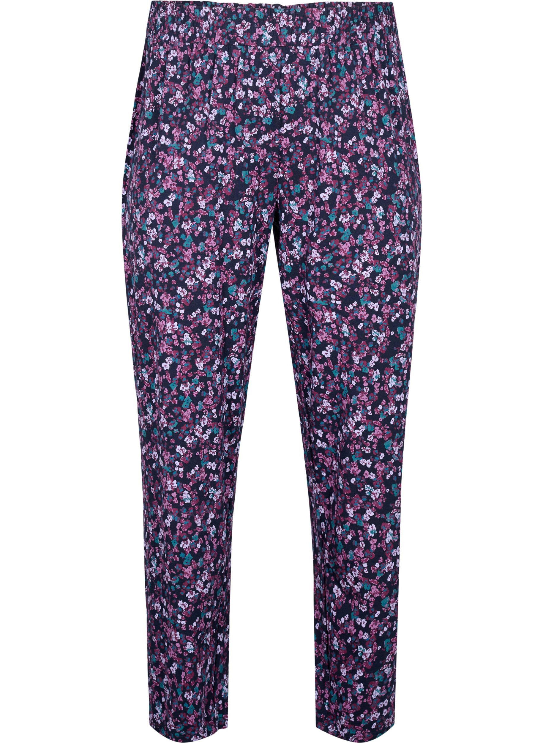 Zizzi Bomull Pyjamas bukser med utskrift, Bl&aring;, Packshot image number 0