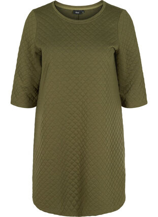 Strukturert kjole med 3/4-ermer, Ivy Green, Packshot image number 0