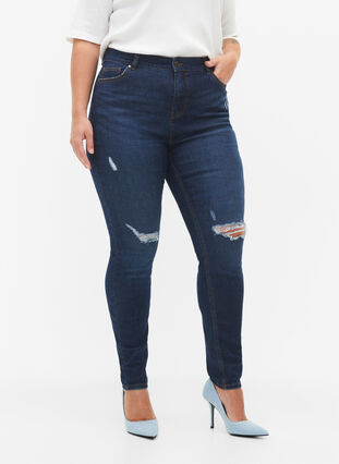 Superslanke Amy-jeans med rå detaljer og høy midje, Dark blue, Model image number 2