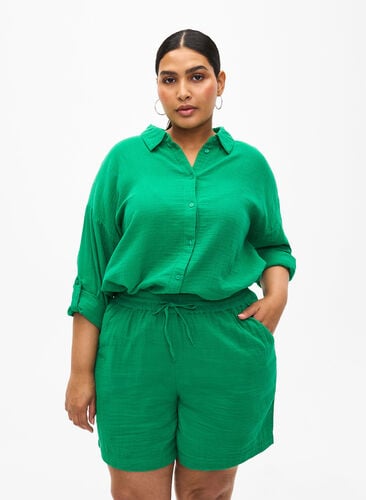 Shorts i bomullsmusselin med lommer, Jolly Green, Model image number 0