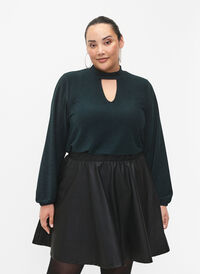 Langermet bluse med glitter, rund hals og V-detalj, Black Scarab, Model