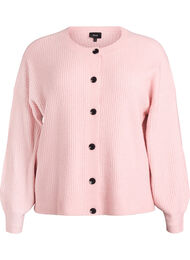 Ribbestrikket cardigan med knapper, Rosa