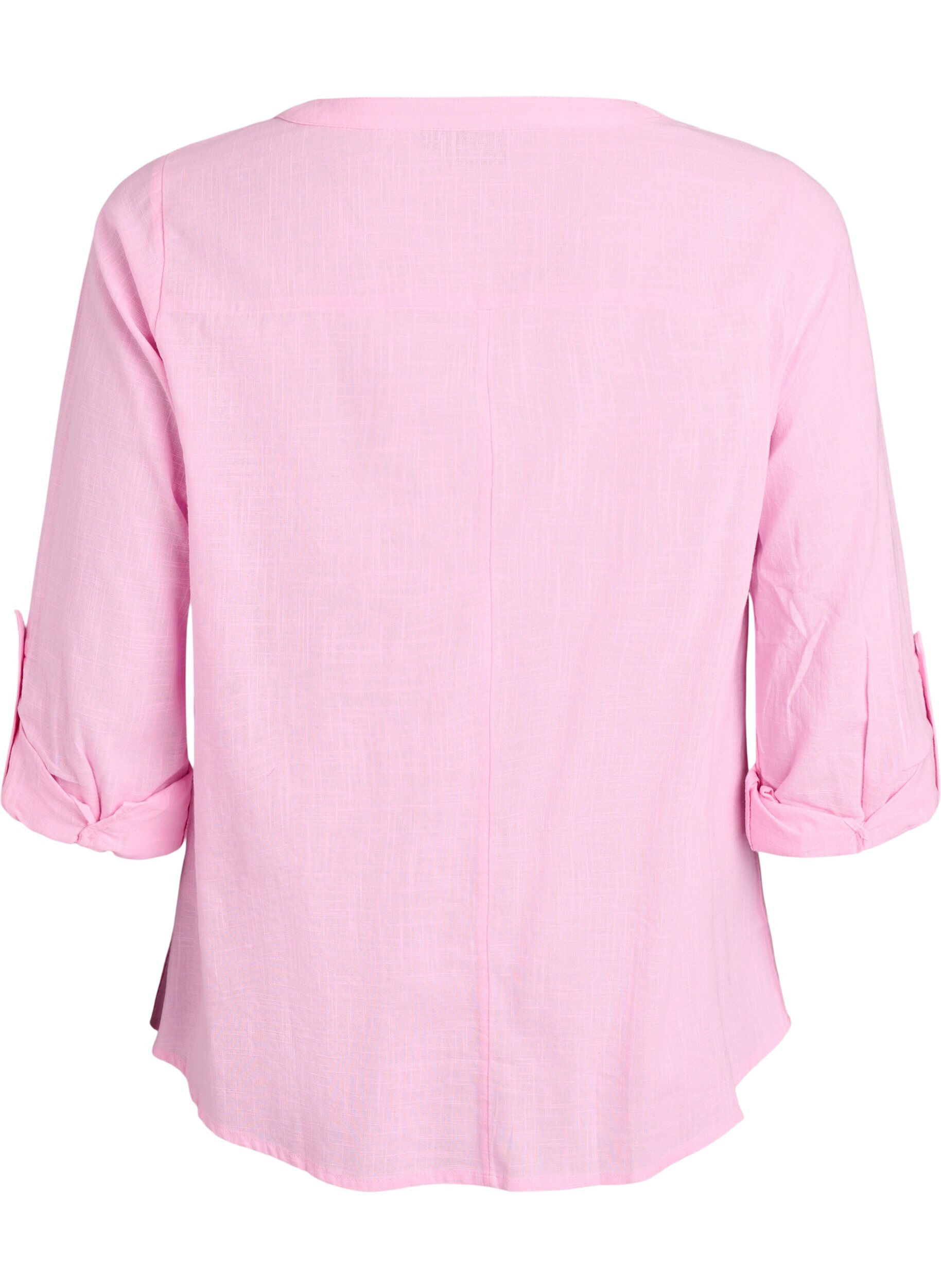 ZizziBluse i bomull med V-hals, Rosa, Packshot image number 1