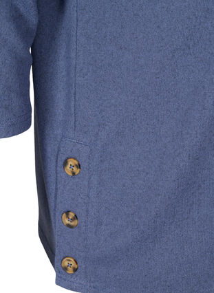 Bluse med 3/4-ermer og knapper, Crown Blue Melange, Packshot image number 3