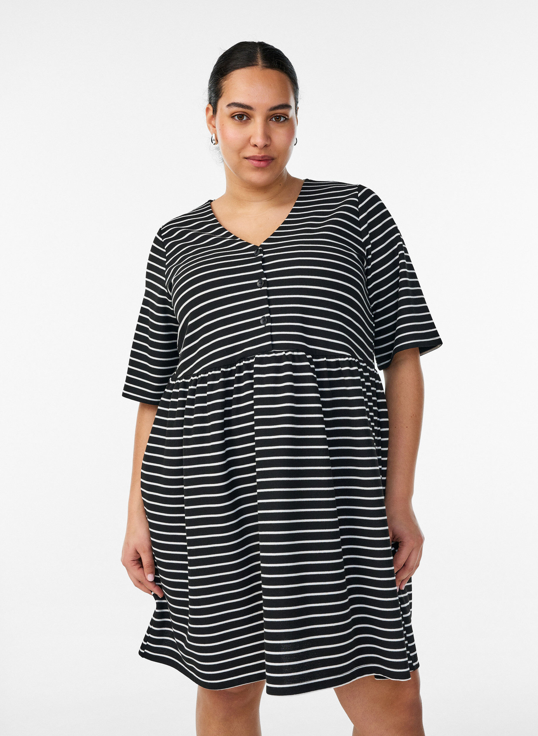 ZizziKjole med ribbet tekstur og empirelinje, Hvit, Model image number 0