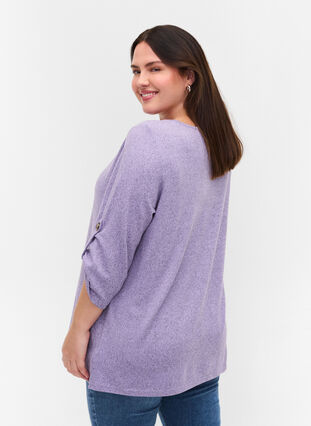 Bluse med knapper og 3/4-ermer, Purple Melange, Model image number 1