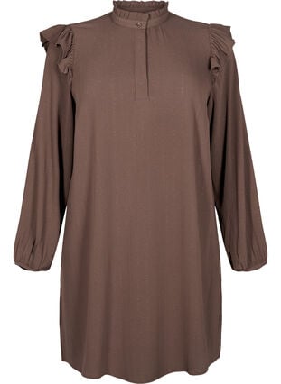 Zizzi Kort kjole med volanger og glitter, Brun, Packshot image number 0