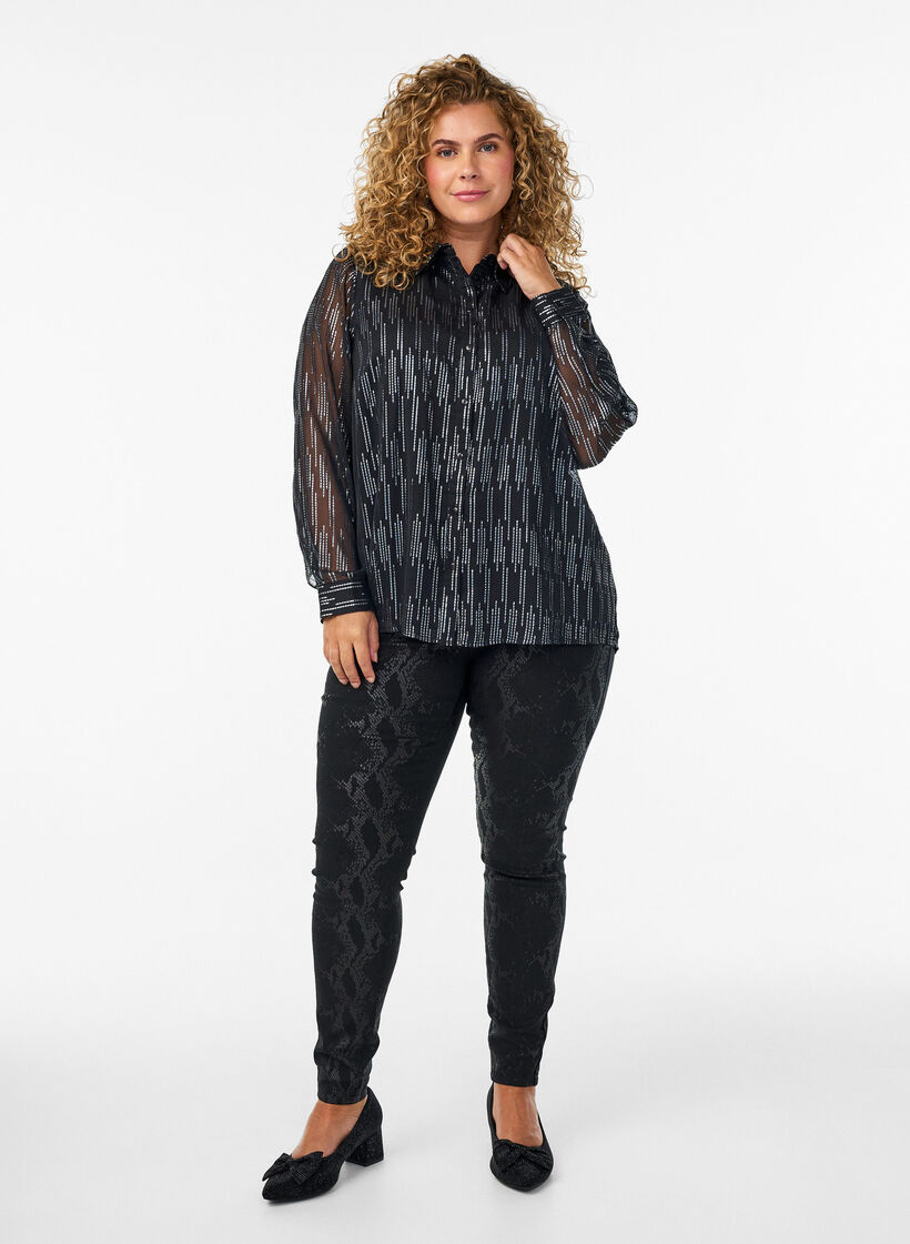 Skjorte med glitrende mønster, Svart, Model image number 1