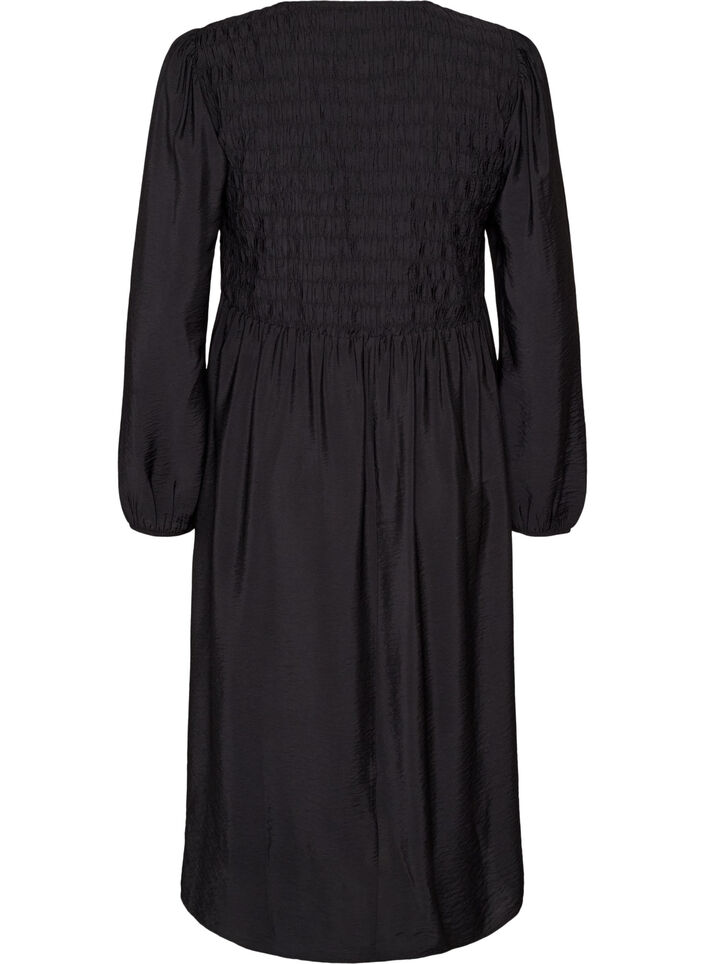 Midikjole i viskose med smocking, Svart, Packshot image number 1
