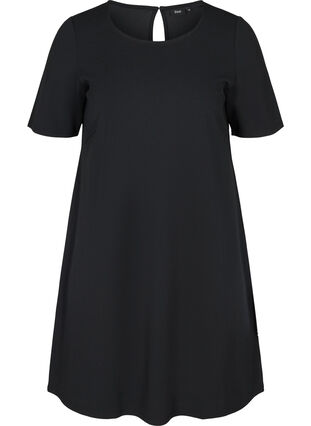 Kortermet kjole med rund hals, Black, Packshot image number 0
