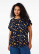 Kortermet bluse med blomstertrykk, Sky Captain Flower, Model image number 0