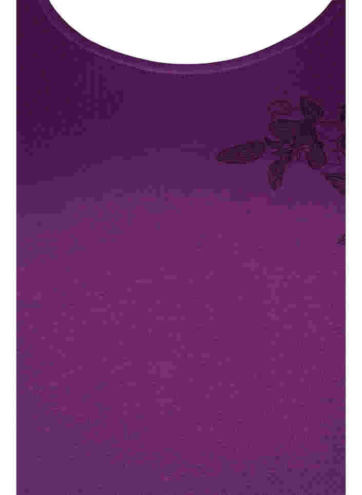 Kortermet T-skjorte i viskose med blomstermønster, Grape Juice Flower, Packshot image number 2