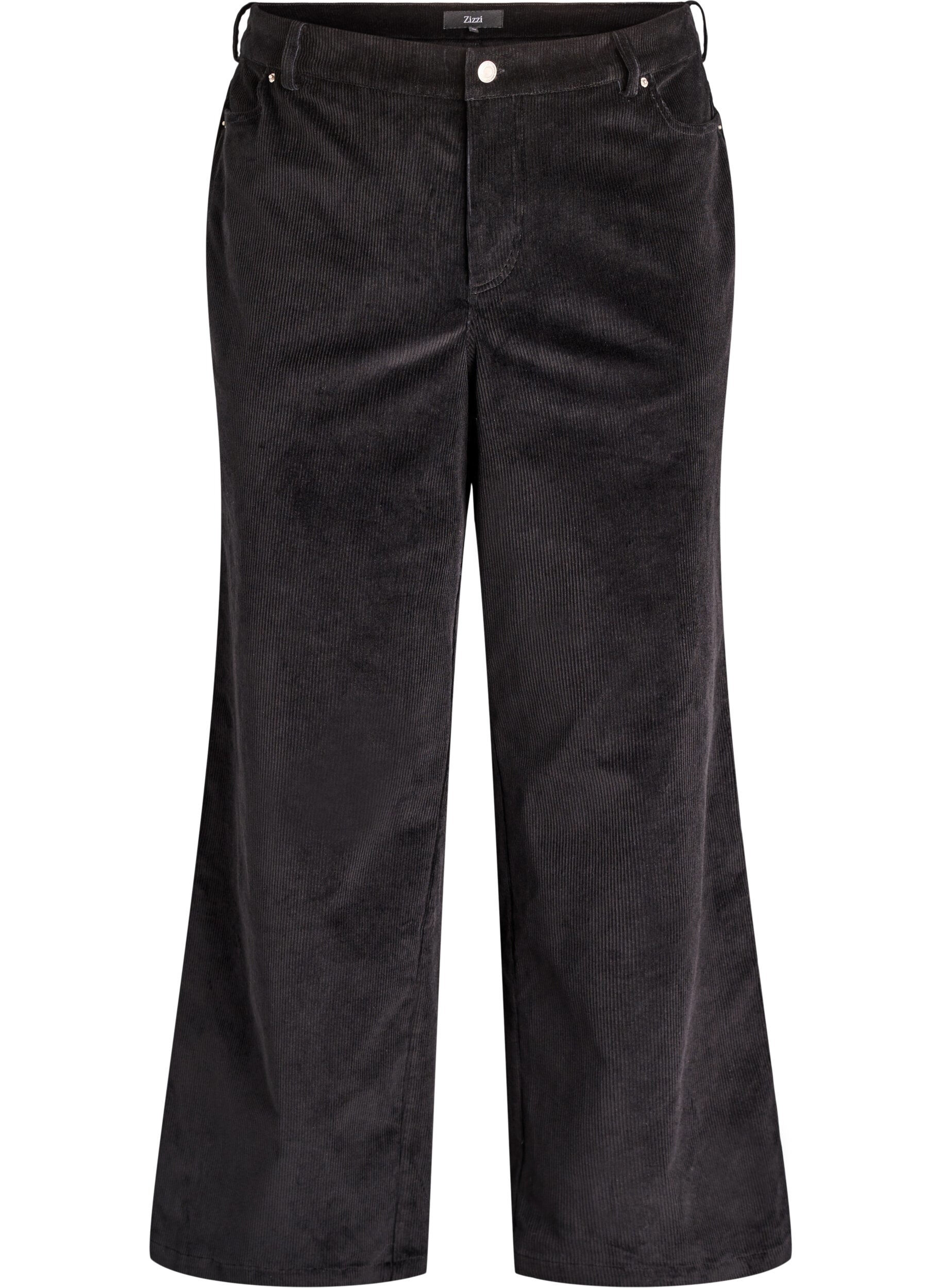 Cordfl&oslash;yelsbukser med h&oslash;y midje og vide ben