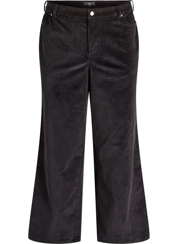 Cordfløyelsbukser med høy midje og vide ben, Svart, Packshot