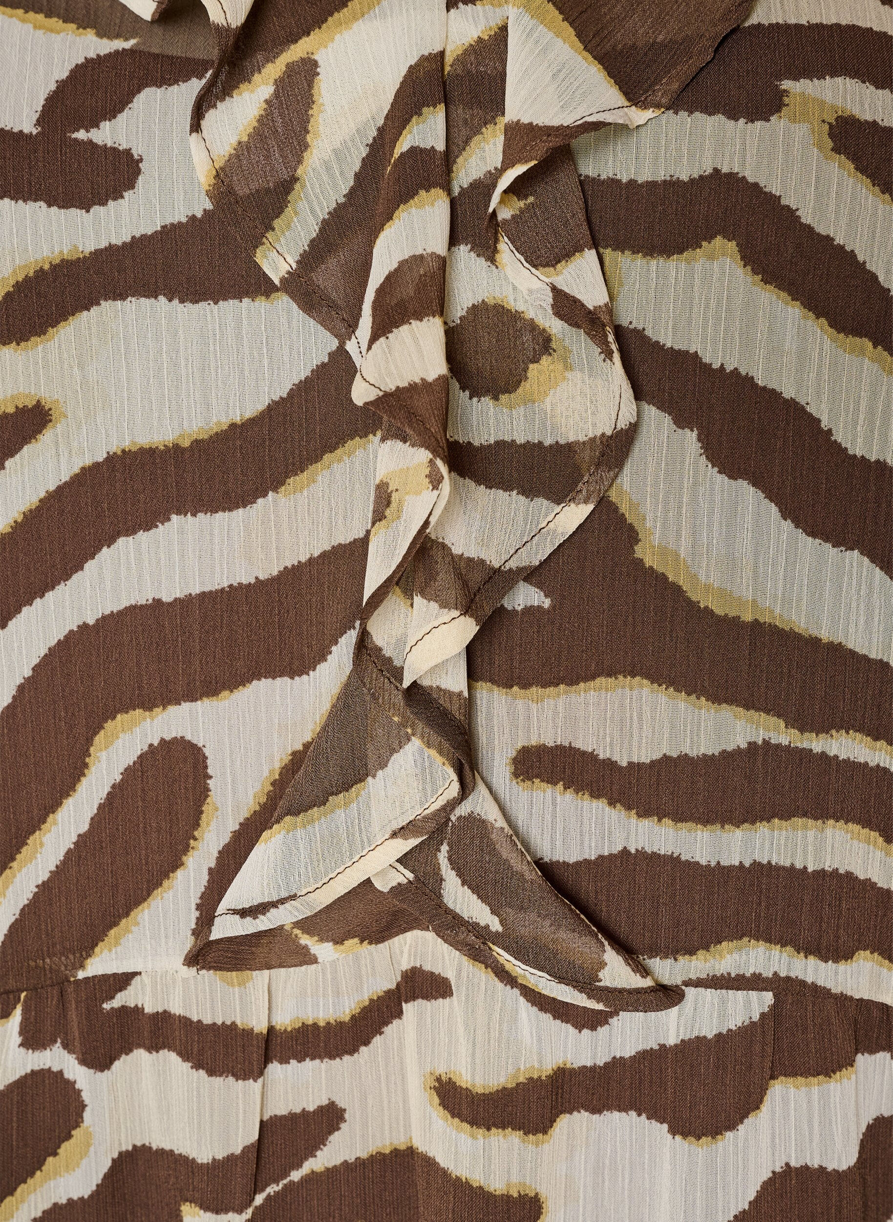 ZizziMidikjole med volangdetaljer og V-hals, Brun, Packshot image number 2