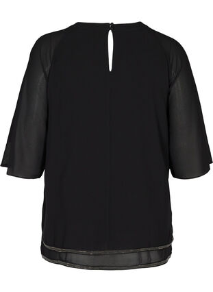 Bluse med 3/4-ermer og stener i bunnen, Black, Packshot image number 1