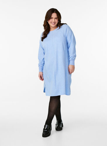 Zizzi Strikket kjole med rund hals og strikket mønster, Della R. Blue Mel., Model image number 1