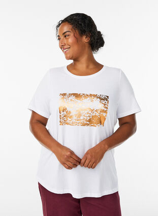 Zizzi FLASH - T-skjorte med trykk, Hvit, Model image number 0