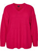 Lang ribbestrikket bluse med V-hals, Rosa, Packshot image number 0
