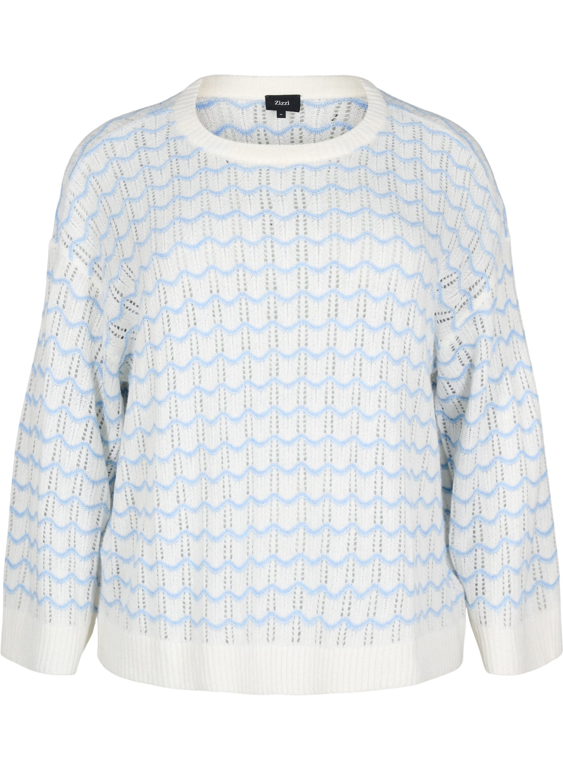 Zizzi L&oslash;sstrikket bluse med b&oslash;lgem&oslash;nster, Cloud Dancer Comb, Packshot image number 0