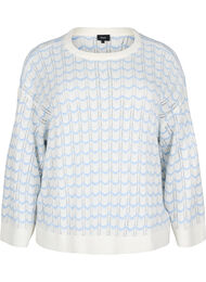 Løsstrikket bluse med bølgemønster, Cloud Dancer Comb