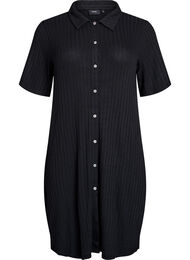 Knelang skjortekjole i jersey med korte ermer, Black