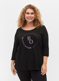 T-skjorte i bomull med 3/4-ermer, Black RO, Model
