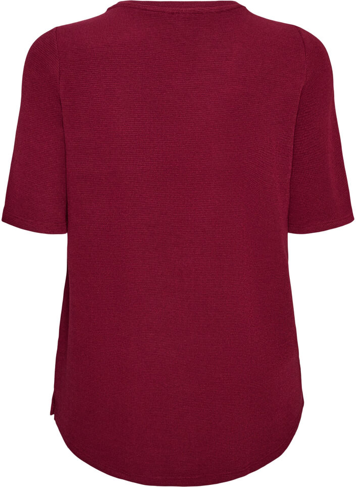 Bluse med tekstur og albuelange ermer, R&oslash;d, Packshot image number 1