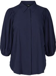 Viskoseskjorte med 3/4-puffermer, Navy Blazer