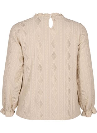 Bluse med volanger og tone-i-tone-mønster, Sand, Packshot image number 1