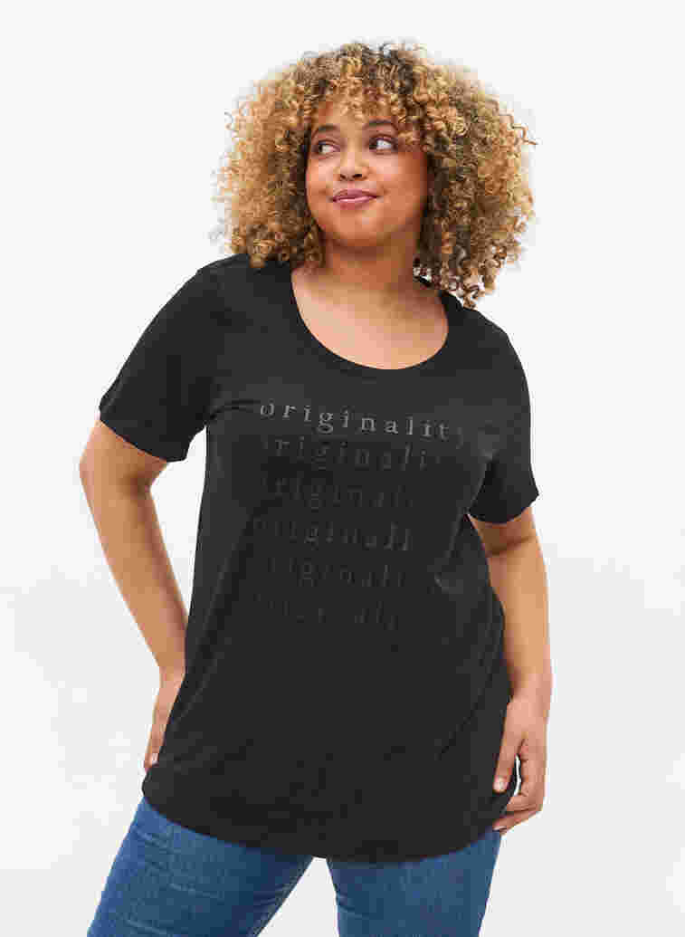 T-skjorte i bomull med ton-i-ton trykk, Black Originality, Model