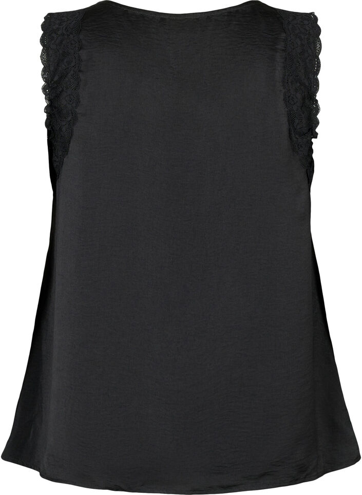 Topp med blonder og kryssdetaljer, Black, Packshot image number 1