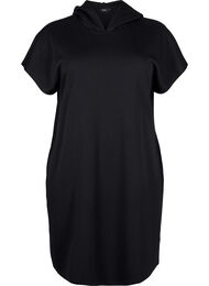 Kortermet kjole i modalblandet sweatshirtkvalitet, Black