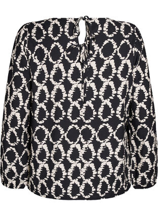 Zizzi Langermet bluse med trykk og sløyfer, Black ART AOP, Packshot image number 1