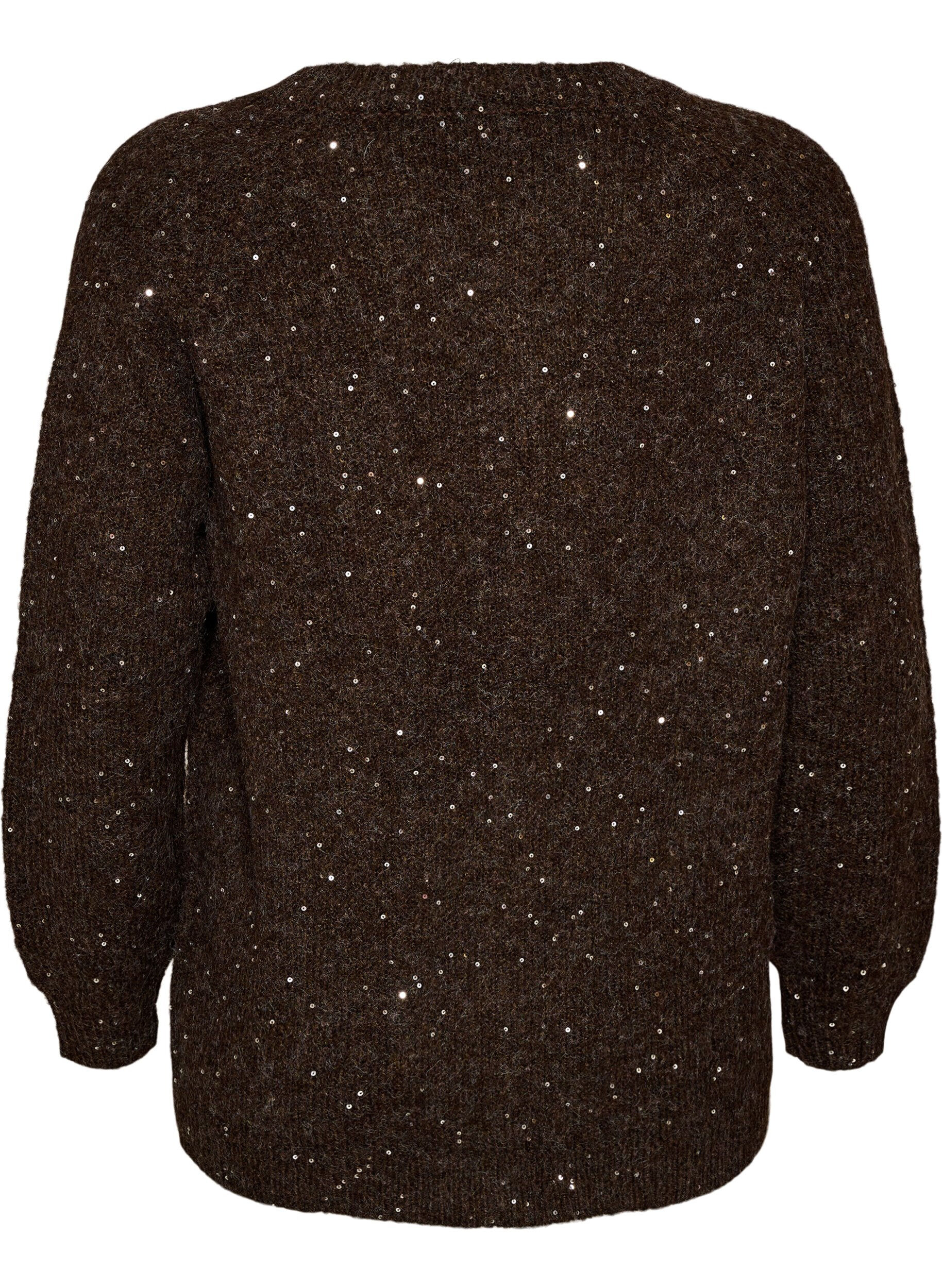 ZizziCardigan med paljetter og knapper, Brun, Packshot image number 1