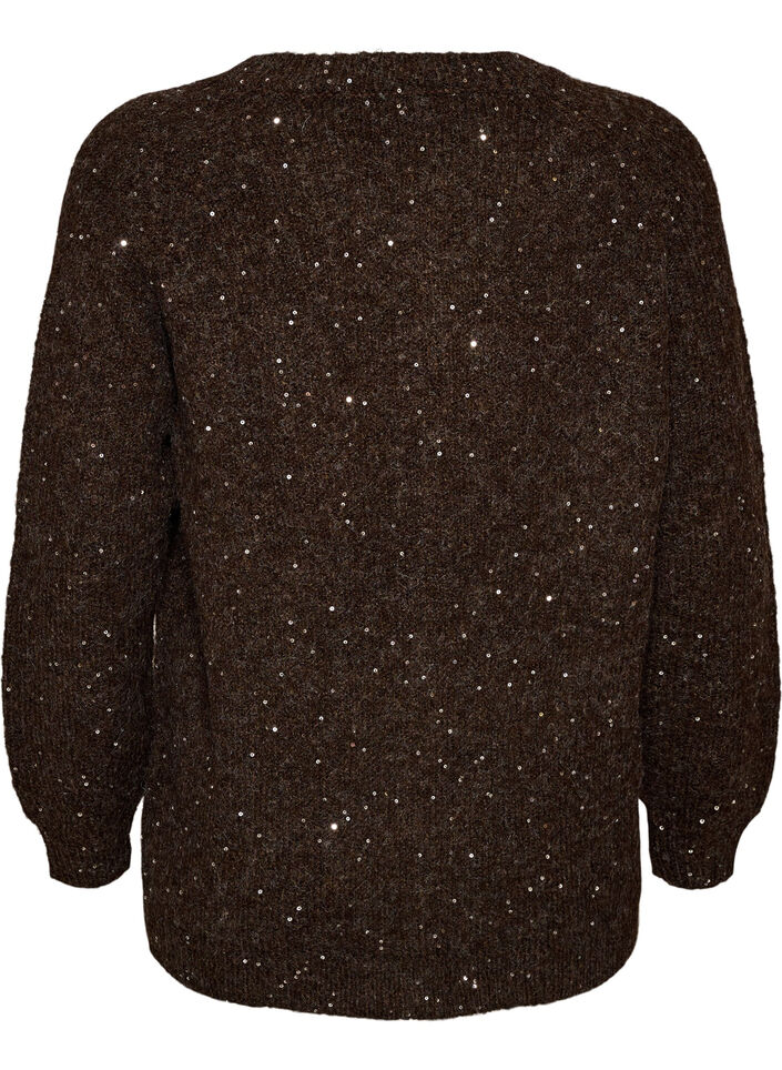 Cardigan med paljetter og knapper, Brun, Packshot image number 1
