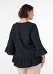 Bluse med tekstur, V-hals og rysjer, Svart, Model image number 2