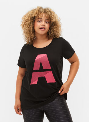 T-skjorte til trening med trykk, Black w. Pink A, Model image number 0