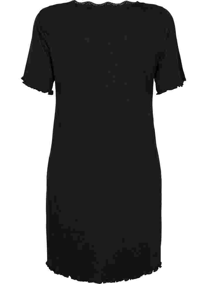 Kortermet nattkjole med blonder, Black, Packshot image number 1