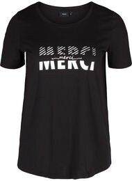T-skjorte i organisk bomull med trykk, Black Merci