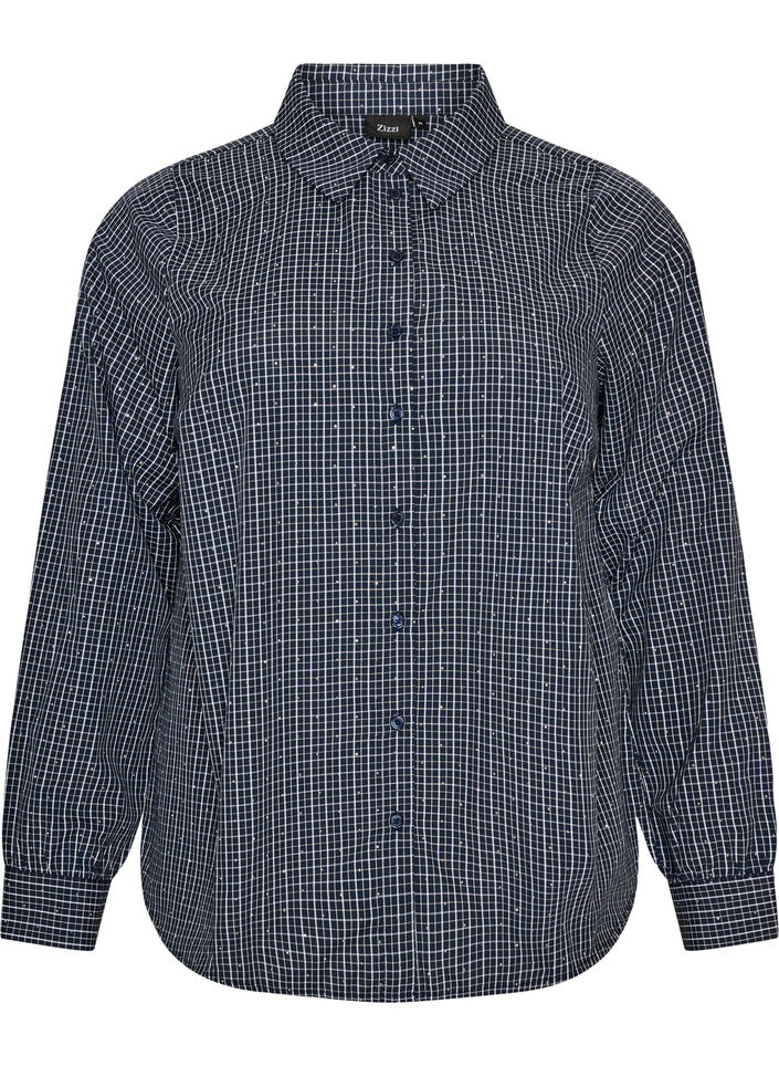 Rutete skjorte med rhinesteiner, Bl&aring;, Packshot image number 0